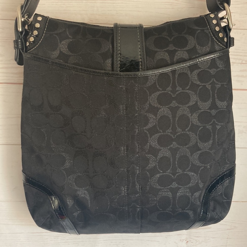 Coach F12852 Black Metallic Canvas  & Leather Jacquard Studded messenger bag - Picture 6 of 13